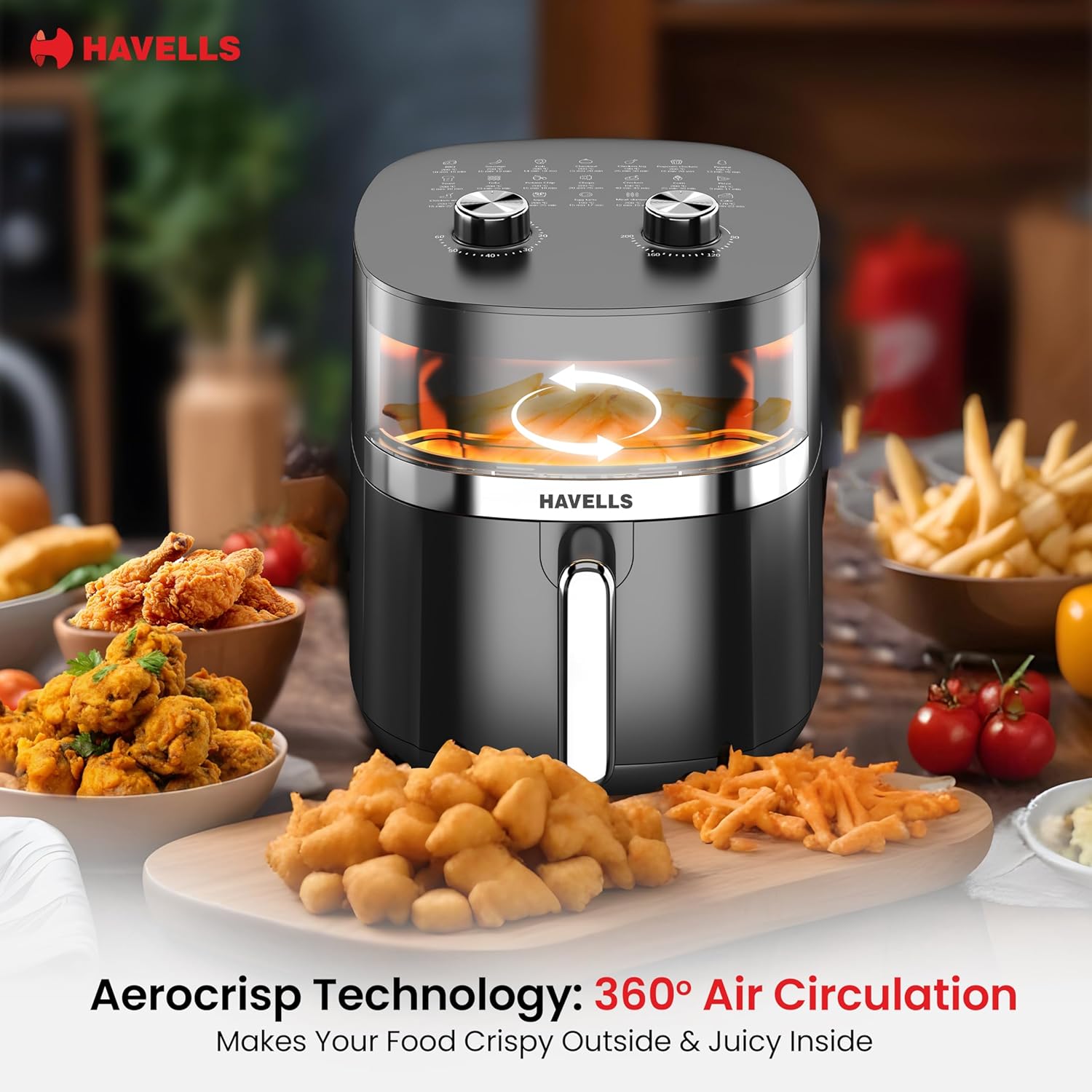 Havells Prolife Stellar Chef Air Fryer 5.5 Ltr | See Through Window | 1500 Watts, Black