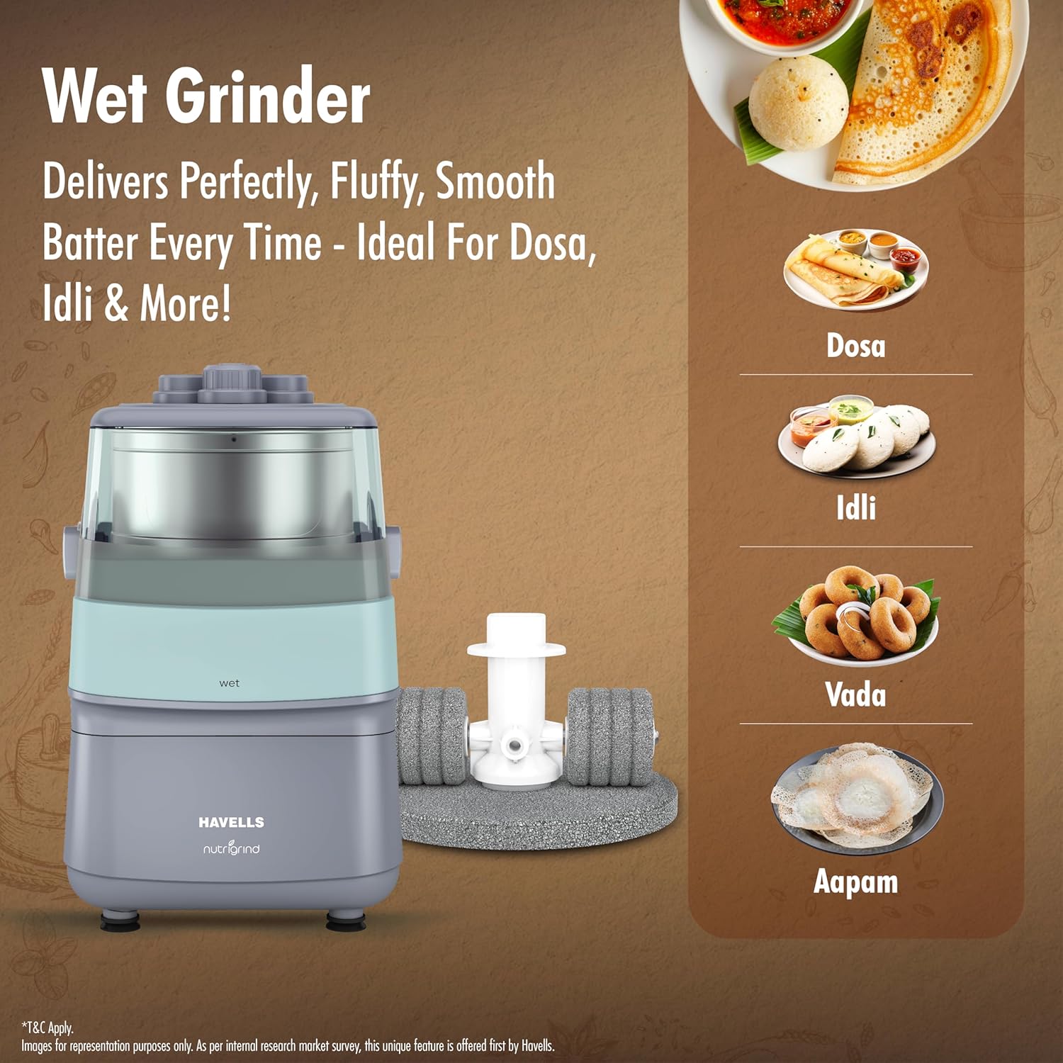 Havells Nutri Grind 3 in 1 Wet & Dry Grinder with 400W High Torque Induction Motor | 1400 RPM Slow Speed Grinding | Quality Coarse Stones | 2 Yr Manufacturer Warranty| Stainless Steel