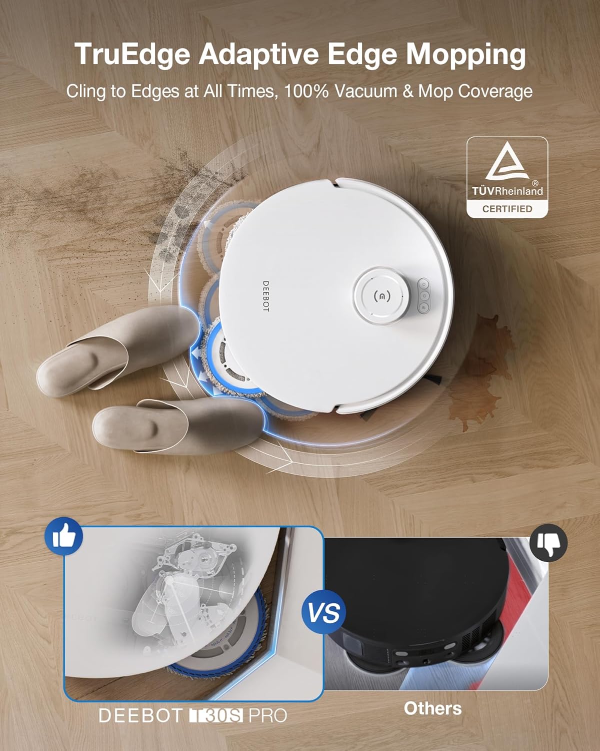 ECOVACS DEEBOT T30S PRO Omni White Robot Vacuum & Mop, 2024 New Launch, 11000 Pa, TruEdge Adaptive Edge Mopping, AI Instant Re-mop, Hot Water Mop Washing, Self-Emptying & Refilling, ZeroTangle