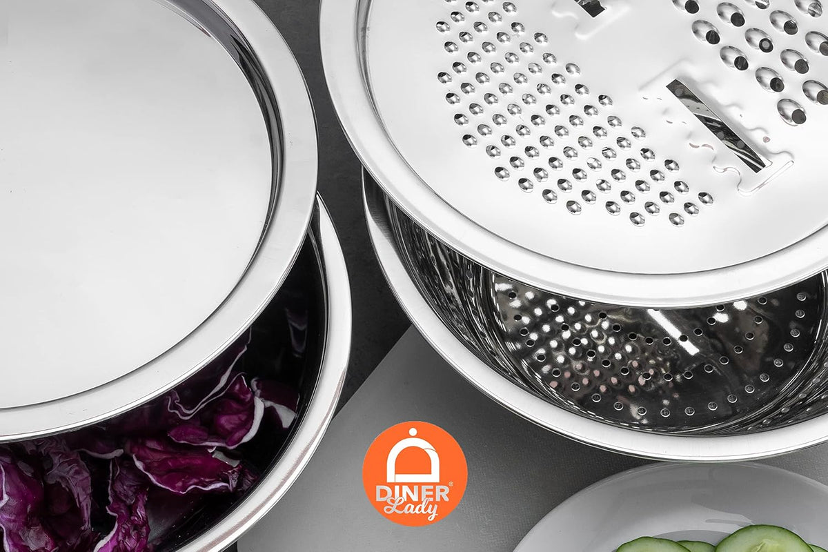 Stainless Steel Java multiutility Set, 4 Pieces for Grating Chopping Straining and Storing, 2000ml Storing Capacity with Twin Slice Blades and Dual Grating Option. The Ultimate PREP Tool.