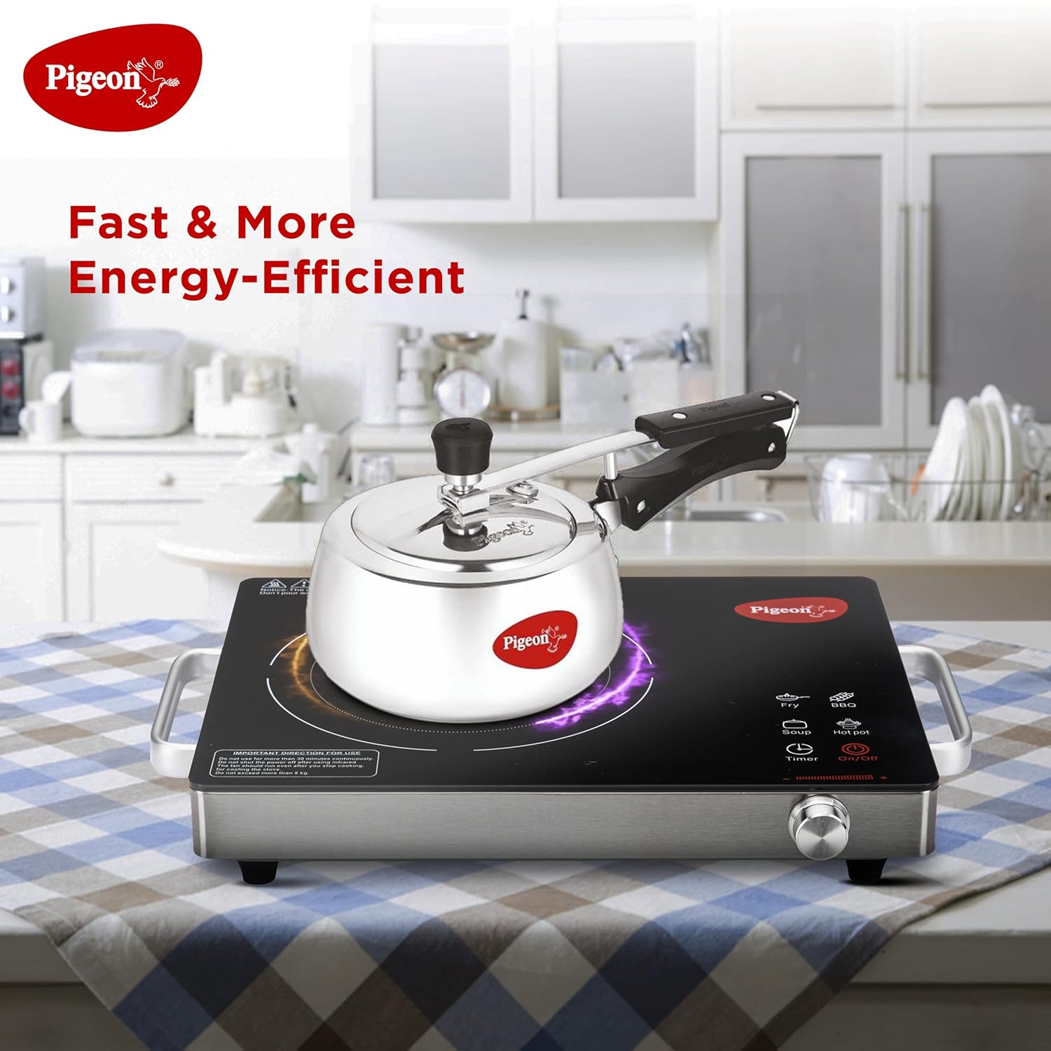 Pigeon Radiant Infrared Cooktop 2200 Watt, Compatable for all cooking utensils, Black, Medium