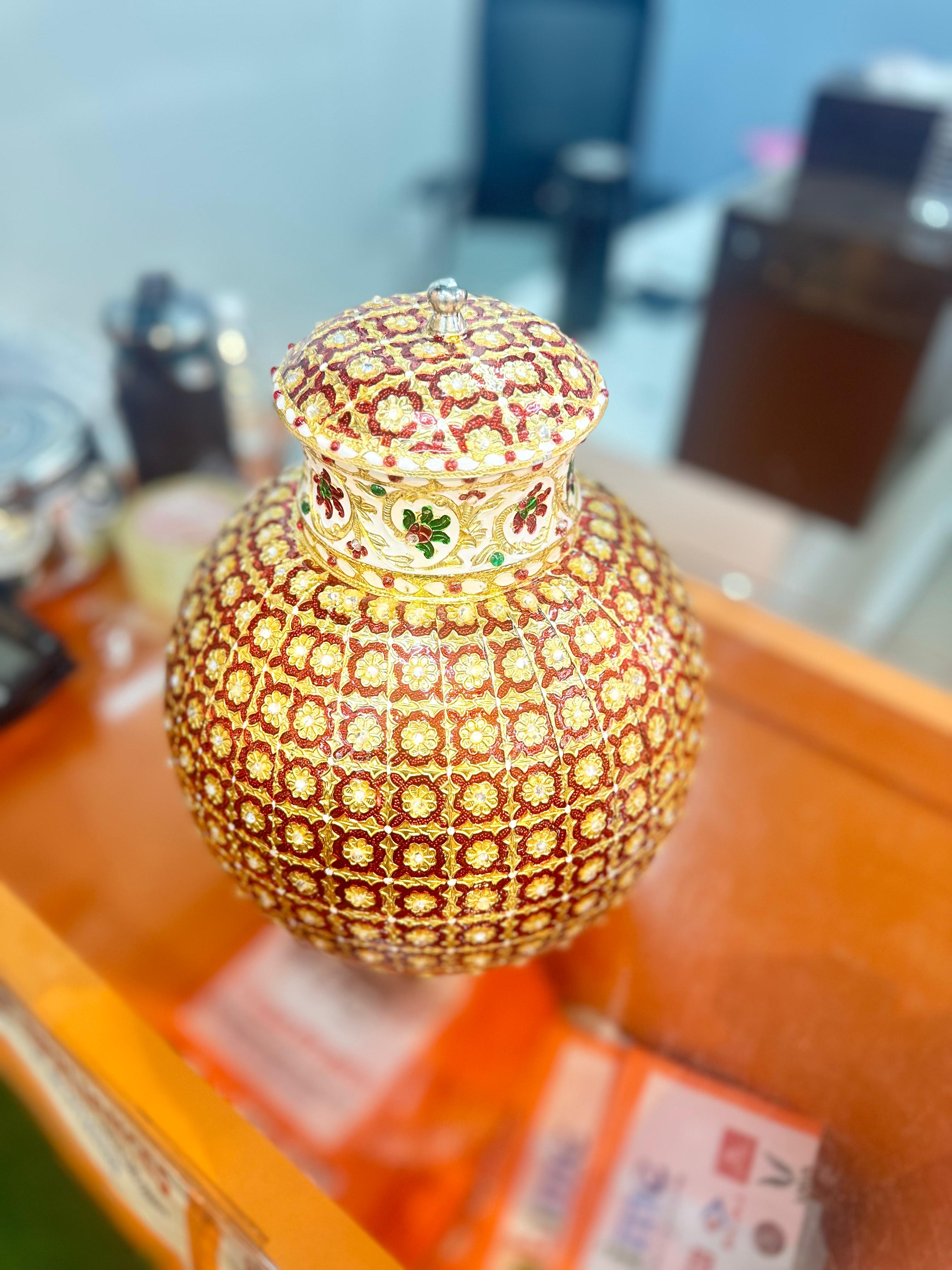 LIME Meenakari Decorated, Big Stainless Steel water Pot with Mirror Lamination (10 litres)