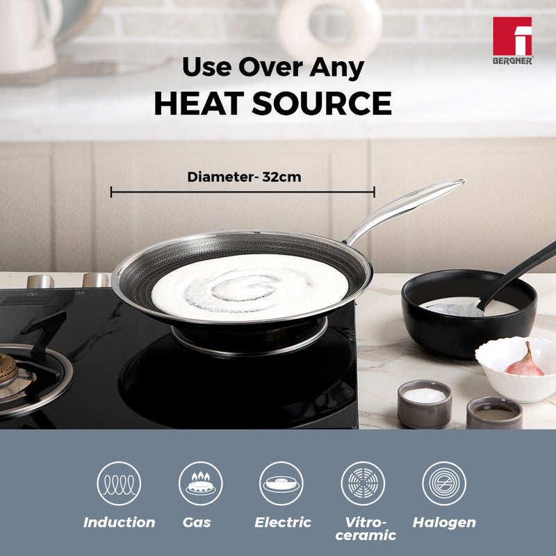Bergner Hitech Tri-Ply Non-Stick Stainless Steel Dosa Tawa - Induction Bottom