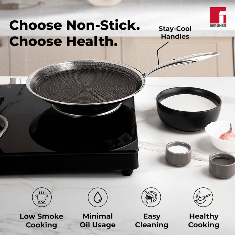 Bergner Hitech Tri-Ply Non-Stick Stainless Steel Dosa Tawa - Induction Bottom