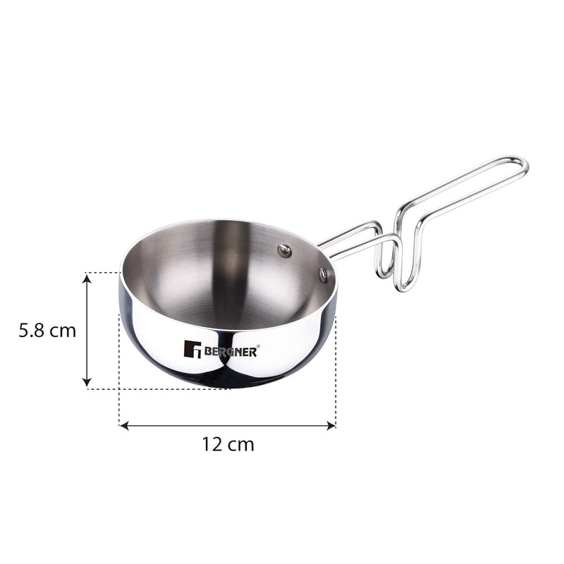 Bergner Argent Tri-Ply Stainless Steel 12cm (500 ml) Tadka Pan - Induction Bottom