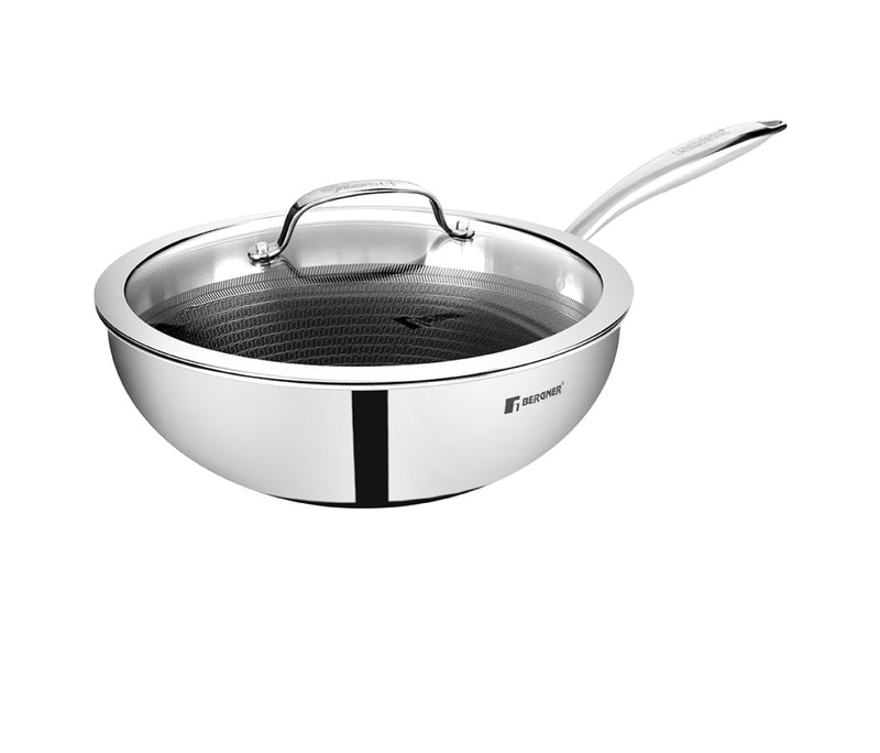 Bergner Hitech Tri-Ply Stainless Steel Non-Stick Wok Lid - Induction Bottom
