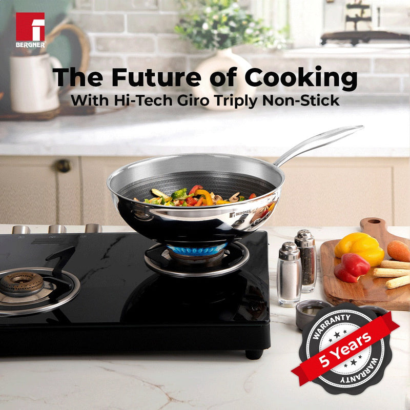 Bergner Hitech Tri-Ply Stainless Steel Non-Stick Wok Lid - Induction Bottom