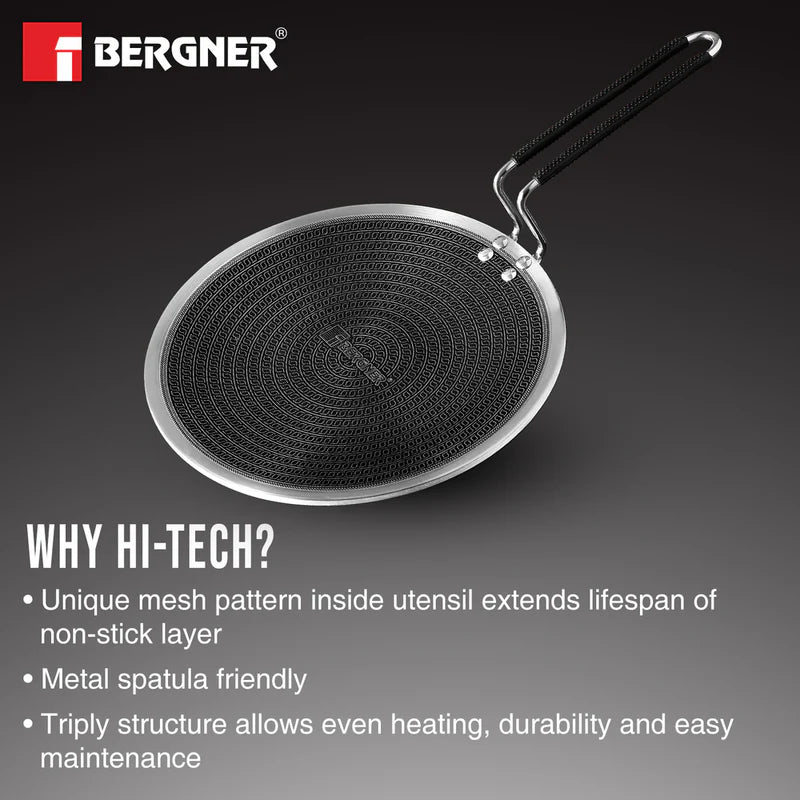 Bergner Hitech Tri-Ply Stainless Steel Non-Stick Roti Tawa - Induction Bottom