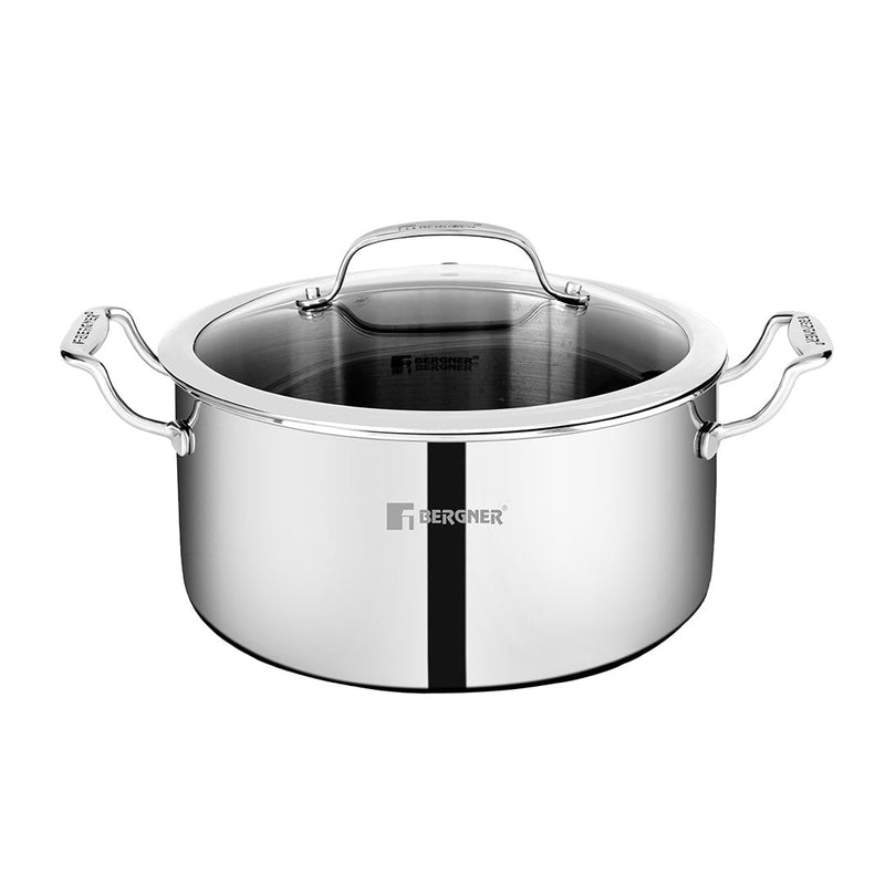 Bergner Hitech Tri-Ply Non-Stick Stainless Steel Casserole with Lid - Induction Bottom