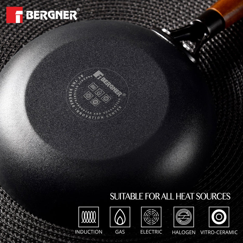 Bergner Odin Lightweight cast Iron Frypan with Wooden Coated Handle - Induction Bottom