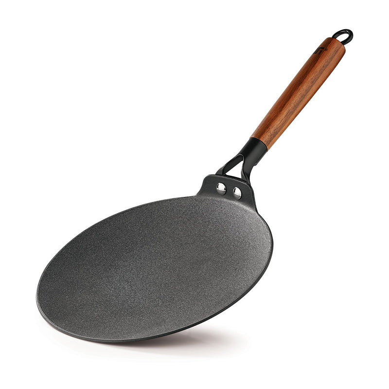 Bergner Odin 26 cm Lightweight cast Iron Roti Tawa with Wooden Coated Handle - Induction Bottom