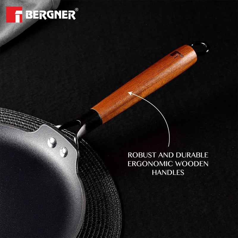 Bergner Odin Lightweight cast Iron Dosa Tawa with Wooden Coated Handle - Induction Bottom