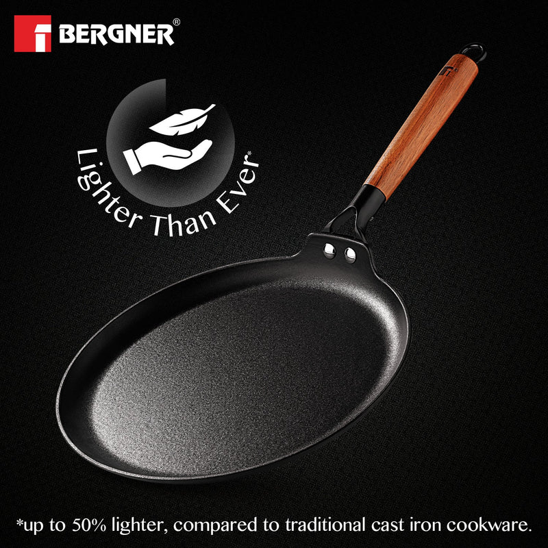Bergner Odin Lightweight cast Iron Dosa Tawa with Wooden Coated Handle - Induction Bottom
