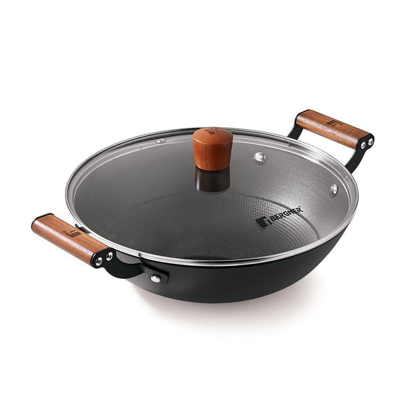 Bergner Odin Lightweight cast Iron Kadai with Glass Lid, Enamel Finish - Induction Bottom