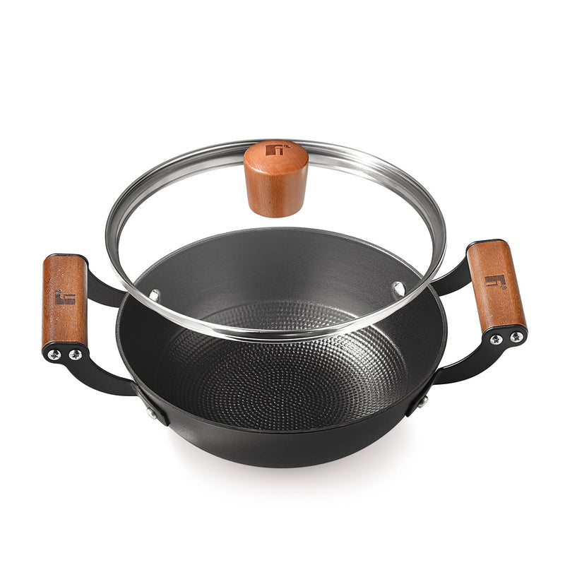 Bergner Odin Lightweight cast Iron Kadai with Glass Lid, Enamel Finish - Induction Bottom