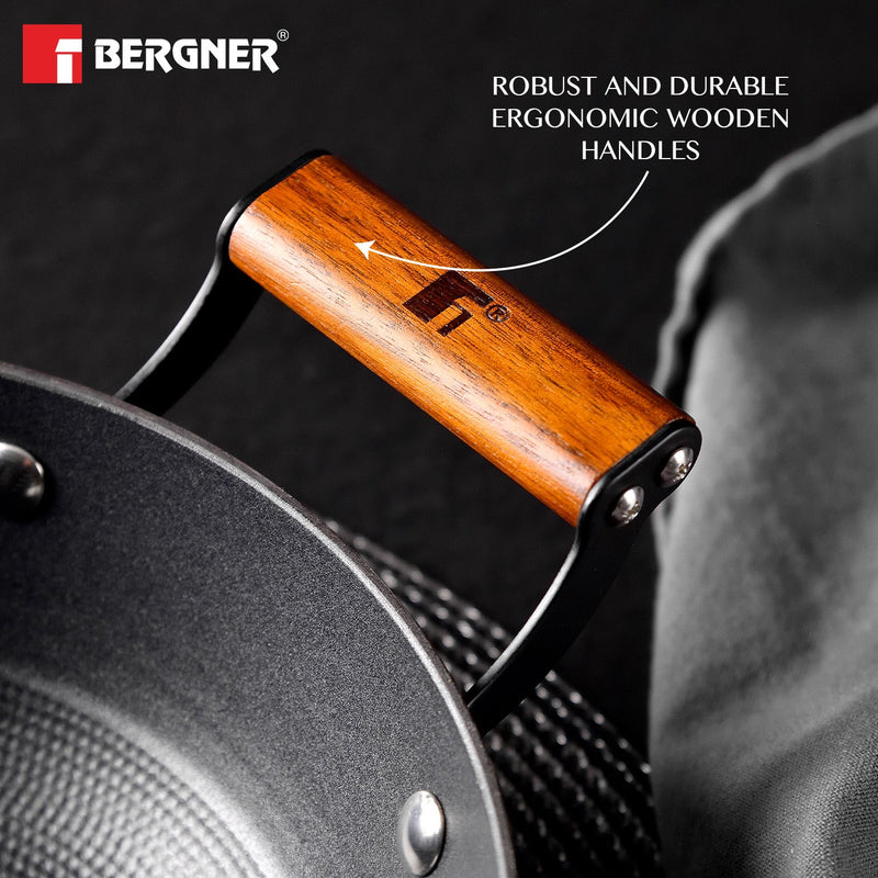 Bergner Odin Lightweight cast Iron Kadai with Glass Lid, Enamel Finish - Induction Bottom