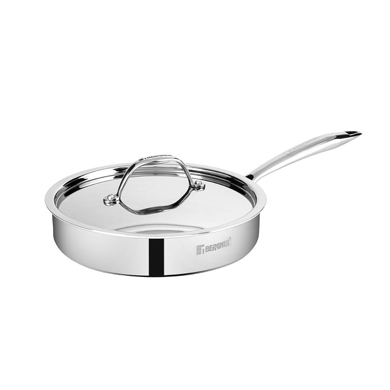 Bergner Argent Tri-Ply Stainless Steel Sautepan with Stainless Steel Lid - Induction Bottom