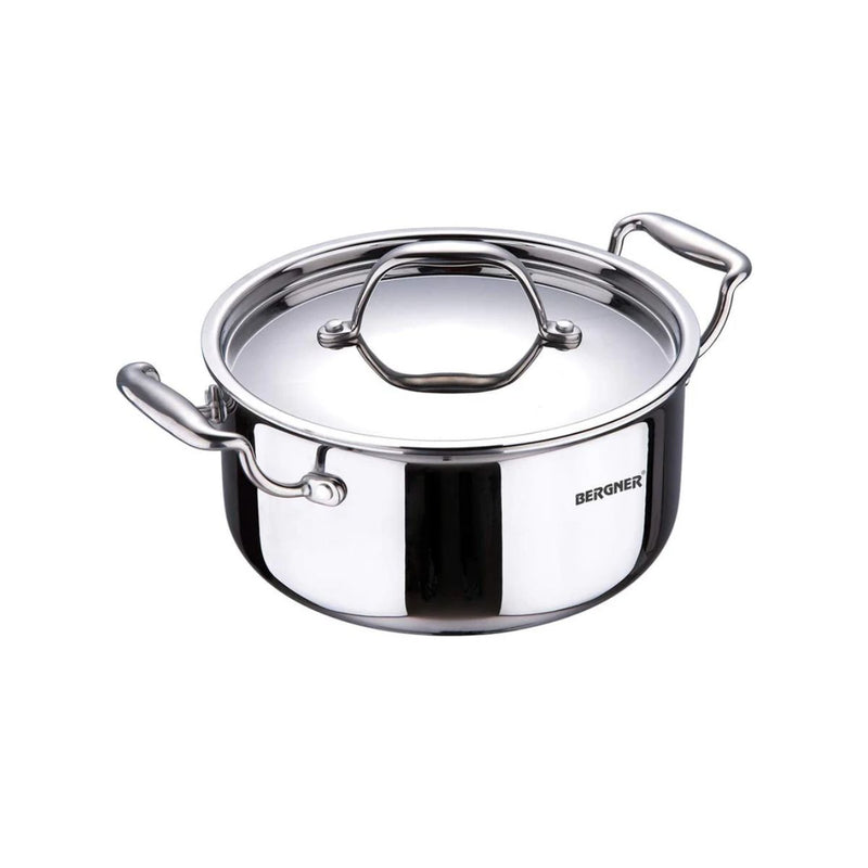 Bergner Argent Tri-Ply Stainless Steel Casserole with Stainless Steel Lid - Induction Bottom