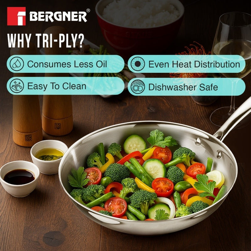 BERGNER Argent Tri-Ply Stainless Steel Frypan - Induction Bottom