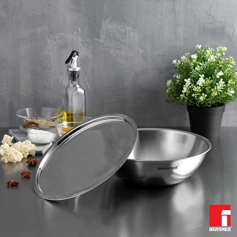 Bergner Argent Tri-Ply Stainless Steel Tasra with Stainless Steel Lid - Induction Bottom