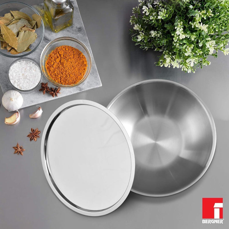 Bergner Argent Tri-Ply Stainless Steel Tasra with Stainless Steel Lid - Induction Bottom