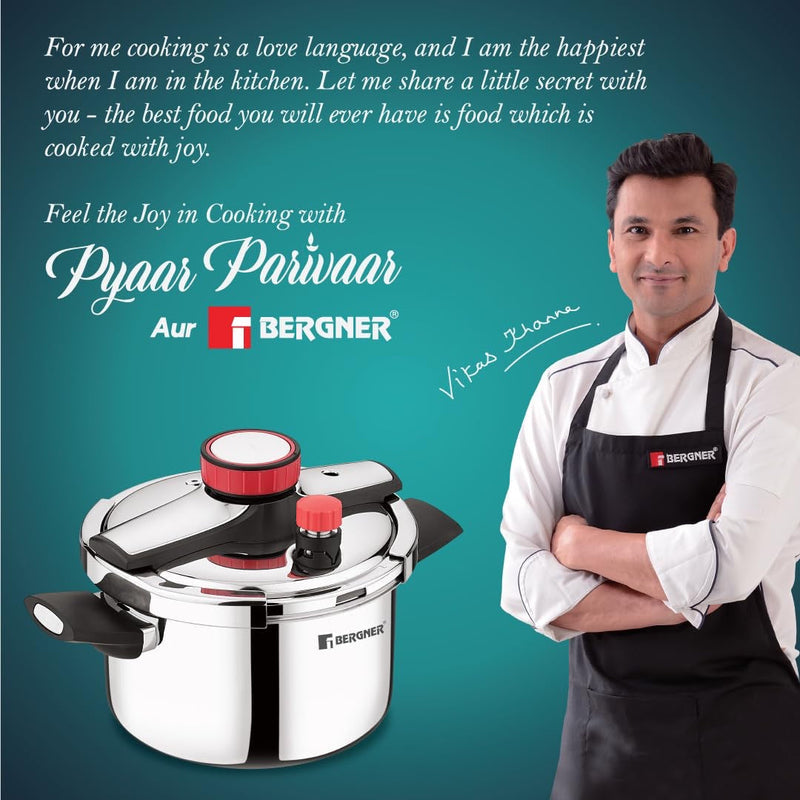 Bergner Capri Tri-Ply Pressure Cooker with Low and High Pressure Settings, Safety Lock