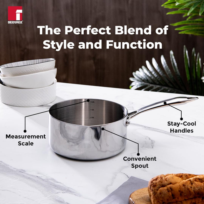Bergner Argent Tri-Ply Stainless Steel Milkpan/Saucepan - Induction Bottom