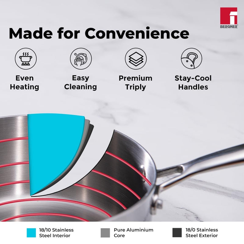 Bergner Argent Tri-Ply Stainless Steel Milkpan/Saucepan - Induction Bottom