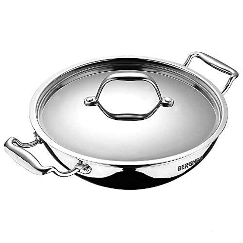 Bergner Argent Tri-Ply Stainless Steel Deep Kadai with Stainless Steel Lid - Induction Bottom