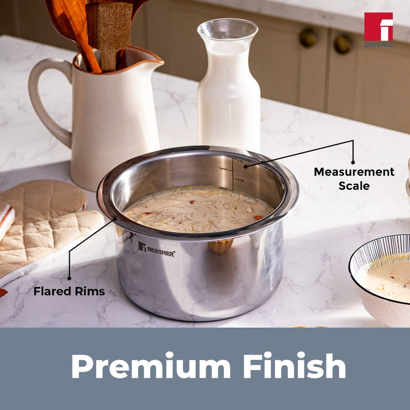 Bergner Argent Tri-Ply Stainless Steel Tope with Stainless Steel Lid - Induction Bottom