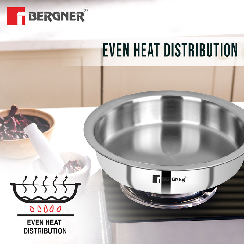 Bergner Argent Tri-Ply Stainless Steel Lagdi with Stainless Steel Lid - Induction Bottom
