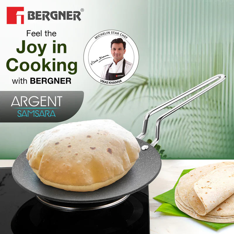 Bergner Argent Samsara Tri-Ply Stainless Steel Roti Tawa with Quantanium Non-Stick Coating - Induction Compatible