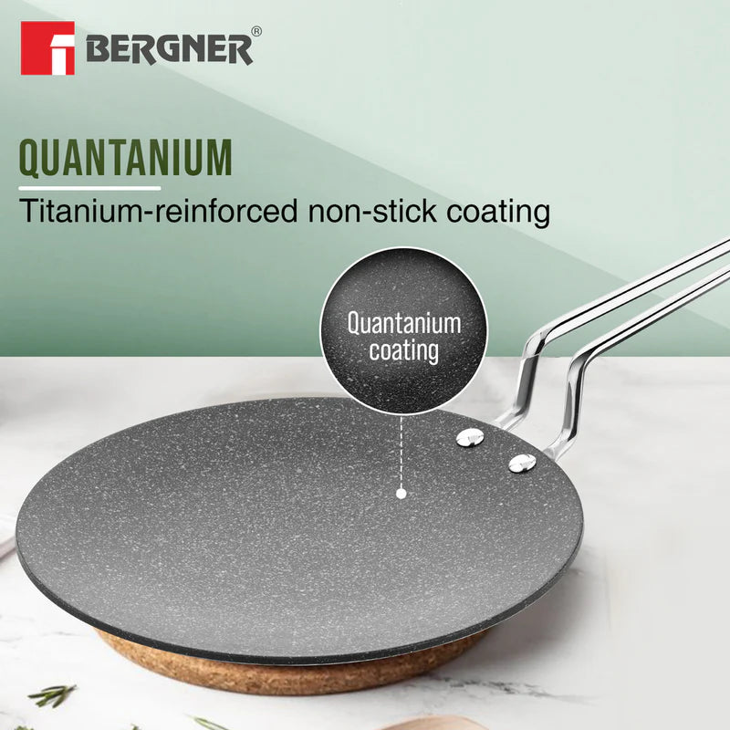 Bergner Argent Samsara Tri-Ply Stainless Steel Roti Tawa with Quantanium Non-Stick Coating - Induction Compatible
