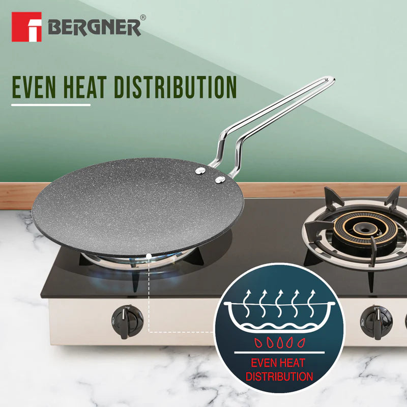 Bergner Argent Samsara Tri-Ply Stainless Steel Roti Tawa with Quantanium Non-Stick Coating - Induction Compatible