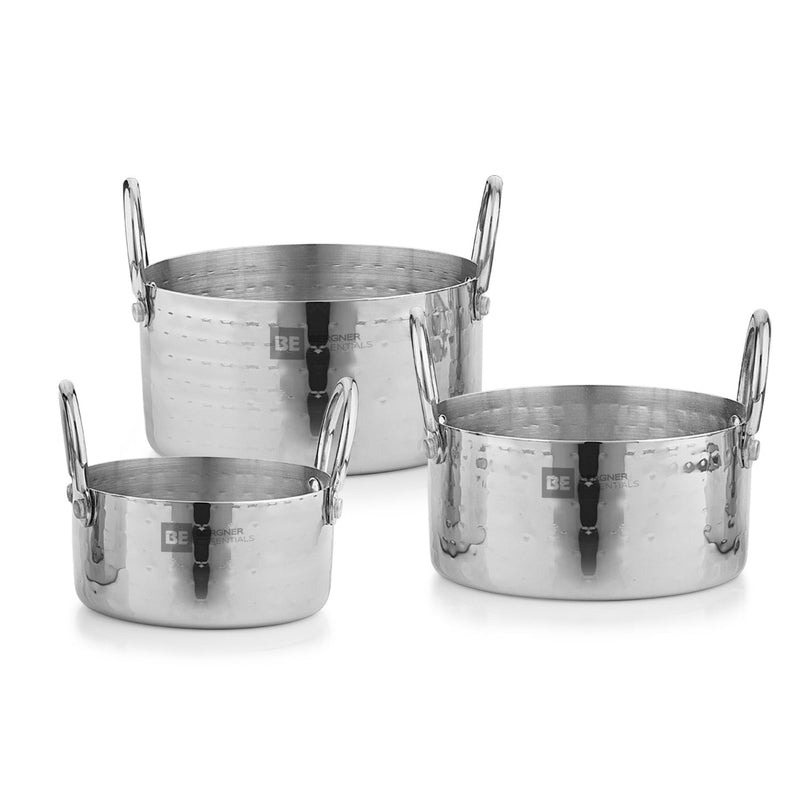 Bergner BE Essentials Stainless Steel Mini Hammered 3 Pcs Serving Set - Gas Stove Compatible