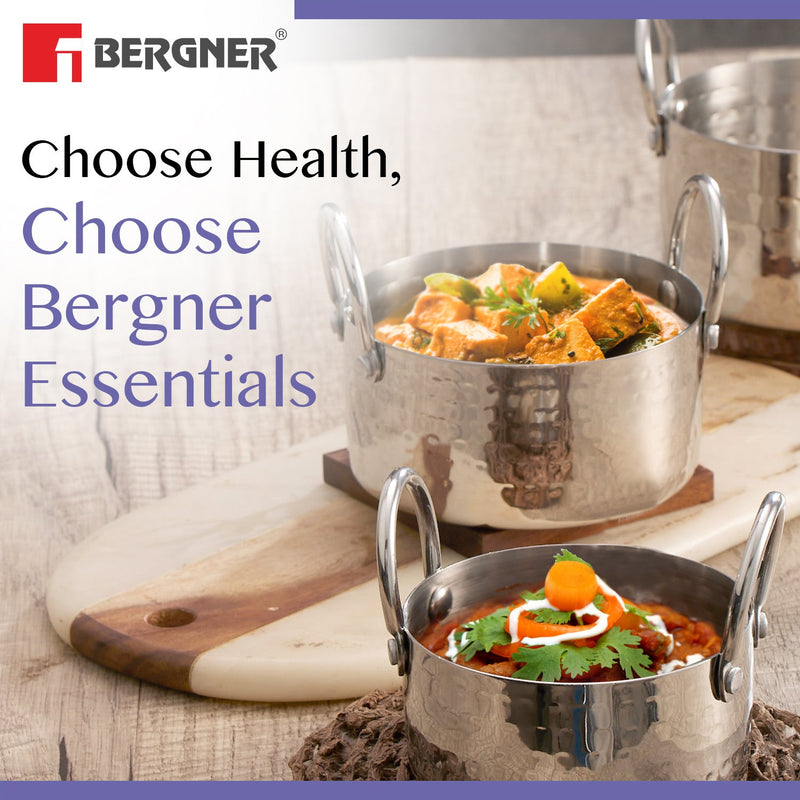 Bergner BE Essentials Stainless Steel Mini Hammered 3 Pcs Serving Set - Gas Stove Compatible
