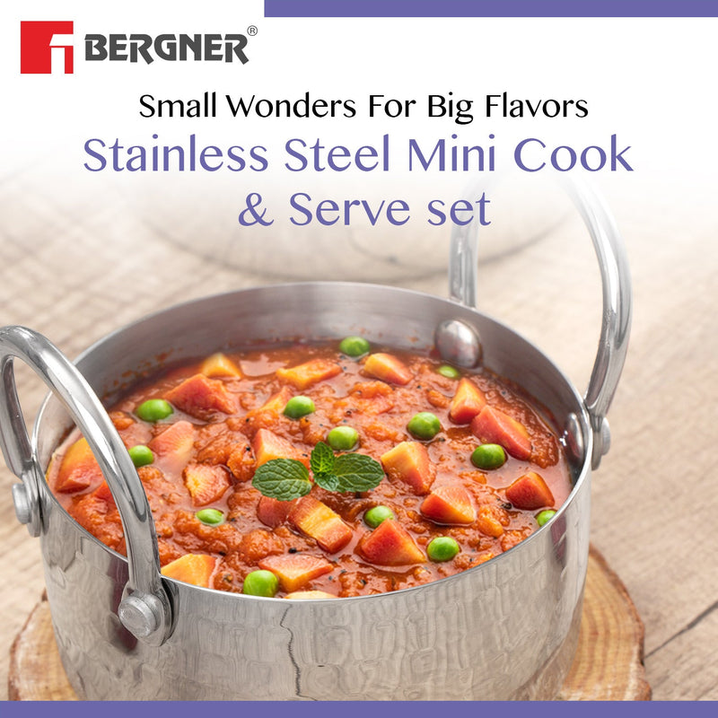 Bergner BE Essentials Stainless Steel Mini Hammered 3 Pcs Serving Set - Gas Stove Compatible