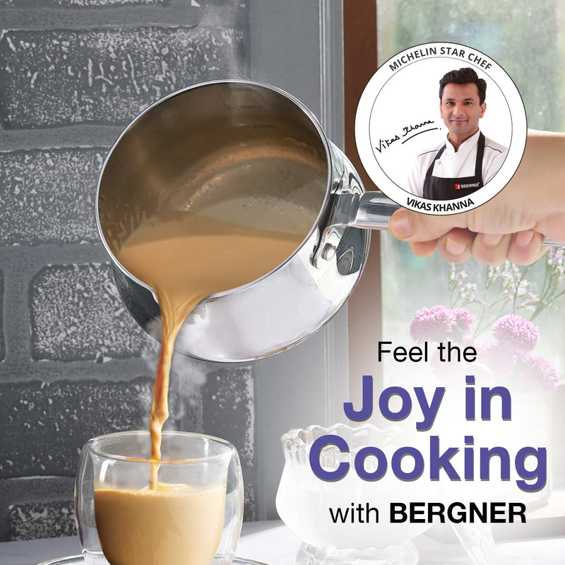 Bergner BE Essentials Tri-Ply Stainless Steel Coffee Warmer / Milk Warmer/sauce pan - Induction Bottom (5-Year Warranty)