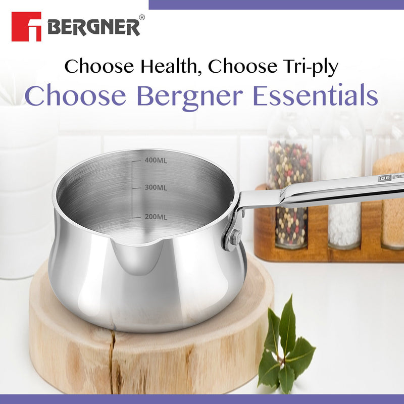 Bergner BE Essentials Tri-Ply Stainless Steel Coffee Warmer / Milk Warmer/sauce pan - Induction Bottom (5-Year Warranty)