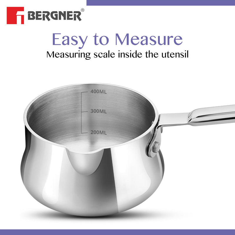 Bergner BE Essentials Tri-Ply Stainless Steel Coffee Warmer / Milk Warmer/sauce pan - Induction Bottom (5-Year Warranty)