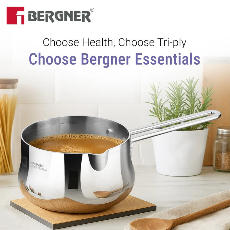 Bergner BE Essentials Tri-Ply Stainless Steel Coffee Warmer / Milk Warmer/sauce pan - Induction Bottom (5-Year Warranty)