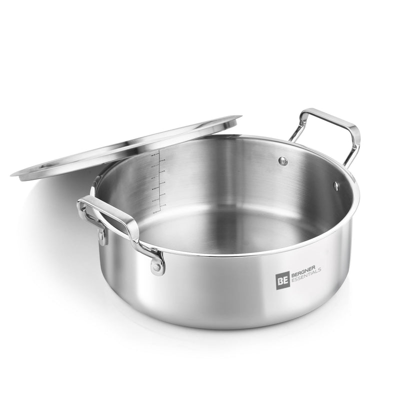 Bergner BE Essentials Tri-Ply Stainless Steel Shallow Biryani pot with Stainless Steel Lid - Induction Bottom (5-Year Warranty)