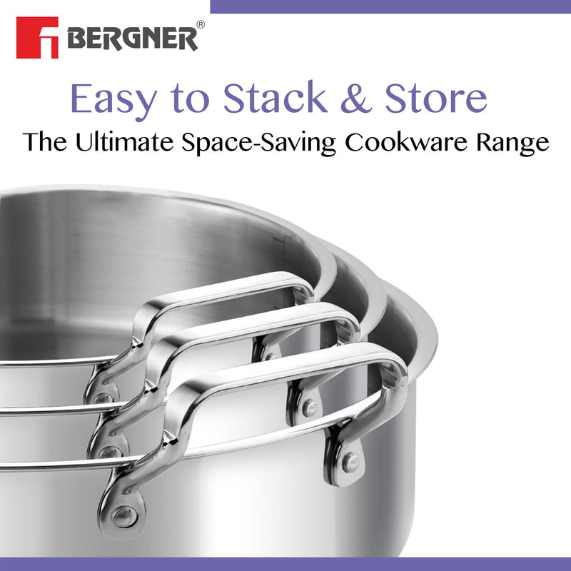 Bergner BE Essentials Tri-Ply Stainless Steel Shallow Biryani pot with Stainless Steel Lid - Induction Bottom (5-Year Warranty)