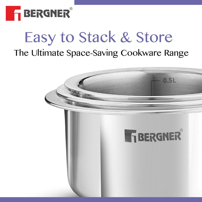 Bergner BE Essentials Tri-Ply Stainless Steel Junior Tope - Induction Bottom (5-Year Warranty)