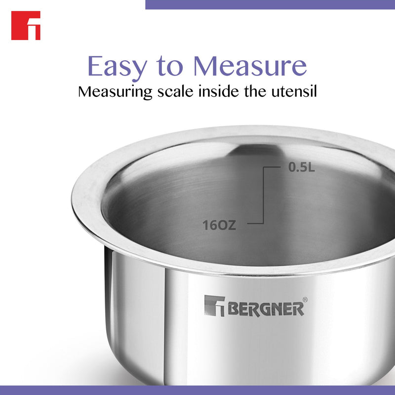 Bergner BE Essentials Tri-Ply Stainless Steel Junior Tope - Induction Bottom (5-Year Warranty)