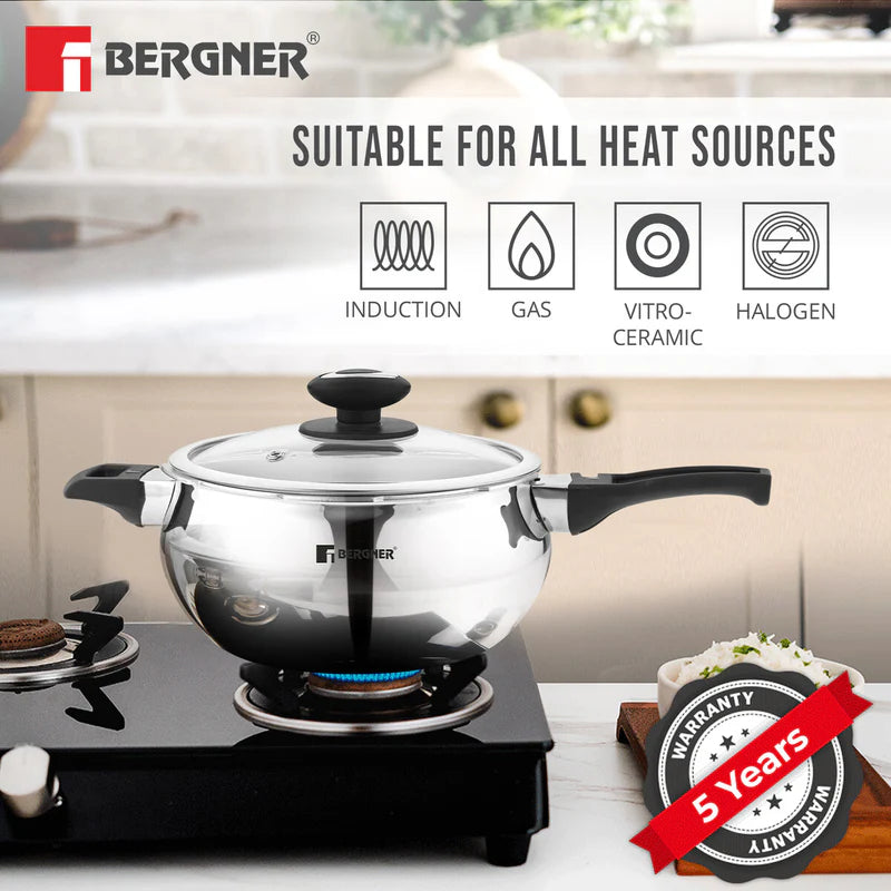 Trimax ORB Tri-Ply Stainless Steel Outer Lid Pressure Cooker With Glass Lid - Induction Bottom