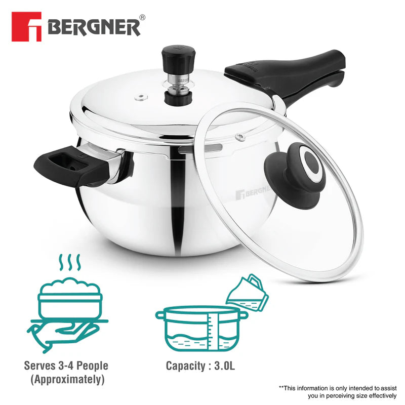 Trimax ORB Tri-Ply Stainless Steel Outer Lid Pressure Cooker With Glass Lid - Induction Bottom