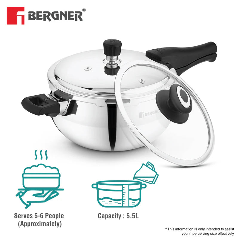 Trimax ORB Tri-Ply Stainless Steel Outer Lid Pressure Cooker With Glass Lid - Induction Bottom