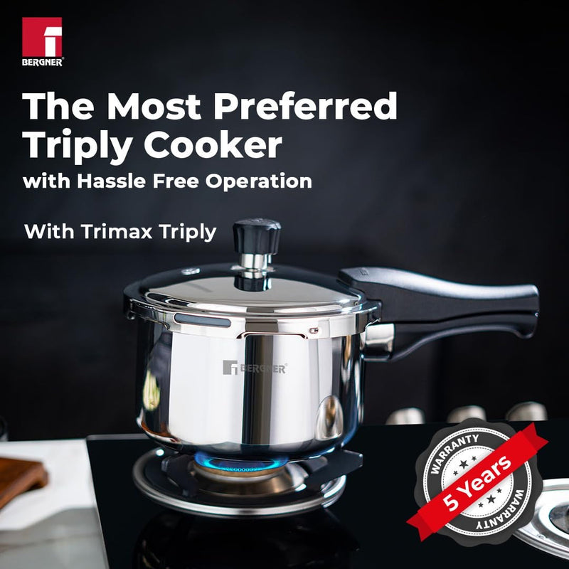 Bergner Trimax Stainless Steel Outer Lid Pressure Cooker, Easy Locking - Induction Bottom