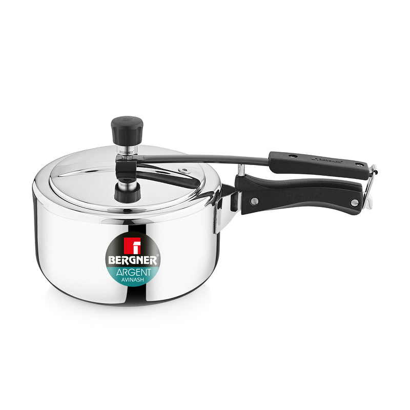 Bergner Argent Tri-Ply 18/10 Stainless Steel Inner Lid Pressure Cooker with Rivetless Technology, 2.5 mm Body Thickness - Induction Bottom